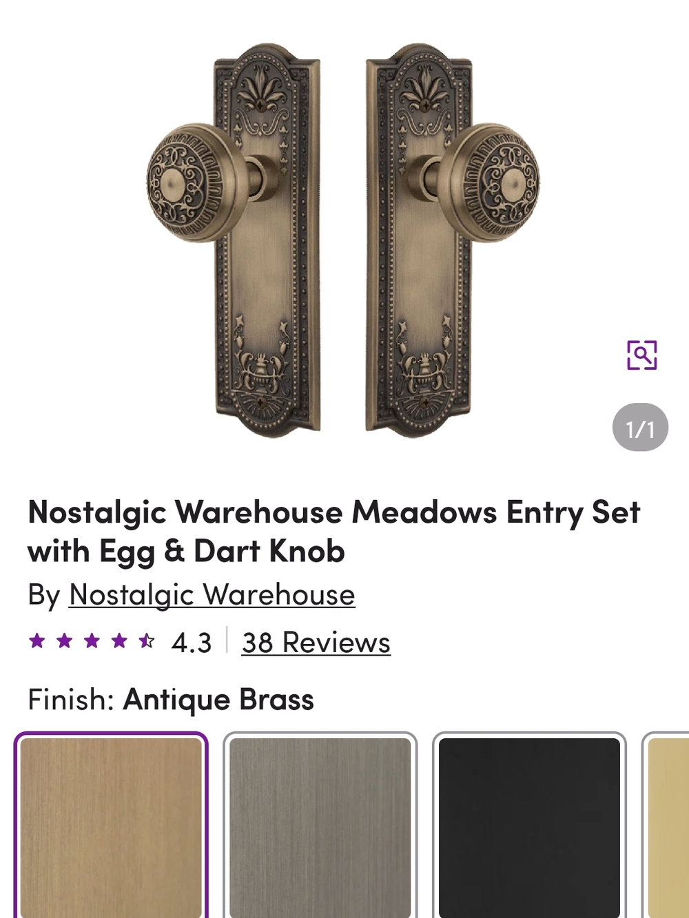 Nostalgic Warehouse Antique Brass Meadows Entry Set with Egg & Dart Knob